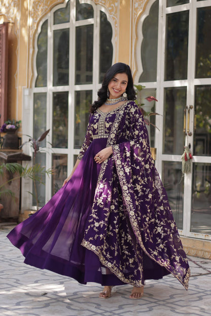 Faux Blooming gown with Sequins-Multi Embroidered Work