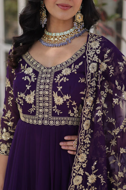 Faux Blooming gown with Sequins-Multi Embroidered Work