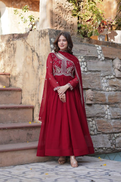 Faux Blooming gown with Sequins-Multi And Beads Embroidered Work