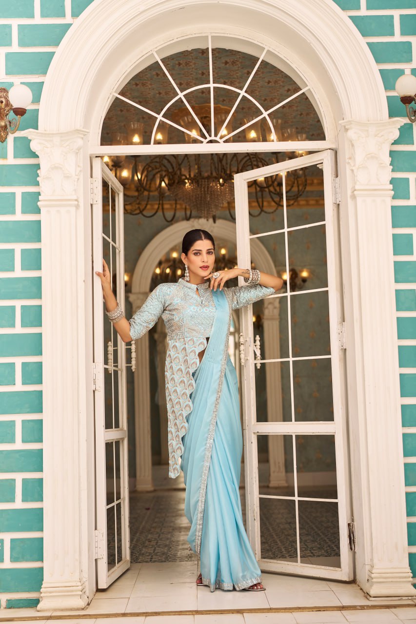 Buy Light Blue Designer Saree Indore