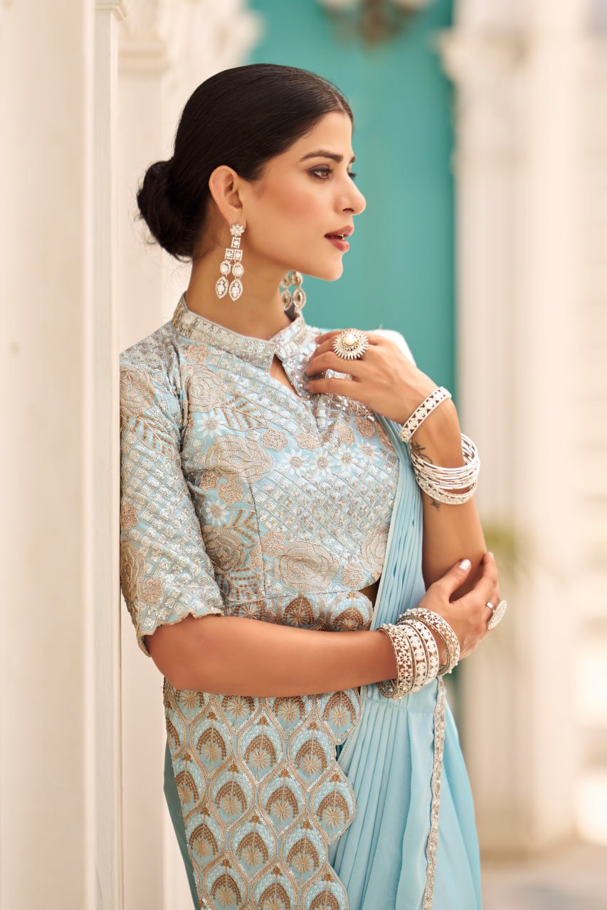Light Blue Designer Saree Indore