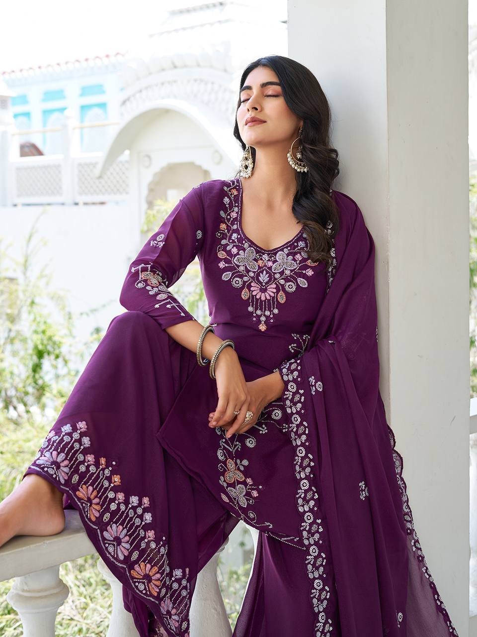 Designer Moti Work Kurta Palazzo and Dupatta