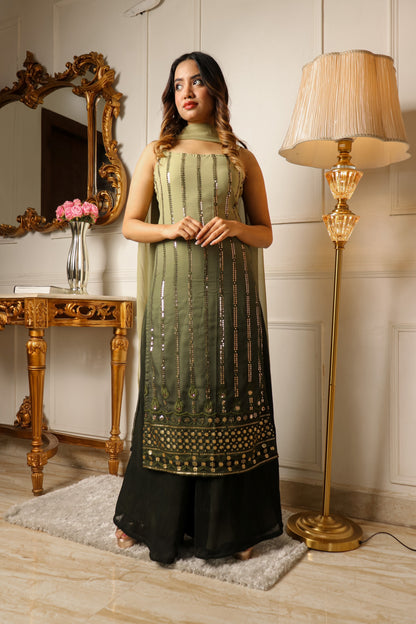 Women viscose chanderi sequence work sleeveless kurta sets