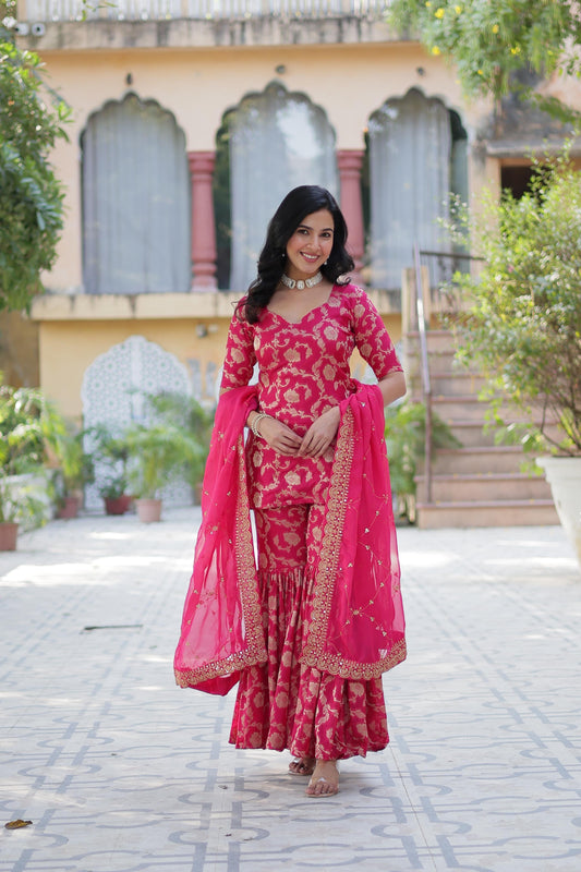 Rose Gold  Pink Sharara Set