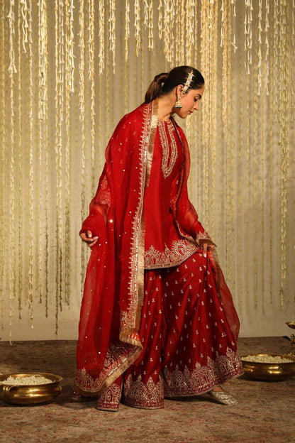 Deep Red Kurta With Sharara And Dupatta