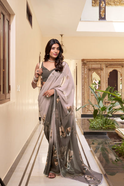Buy Grey Colour Designer Saree Bengaluru